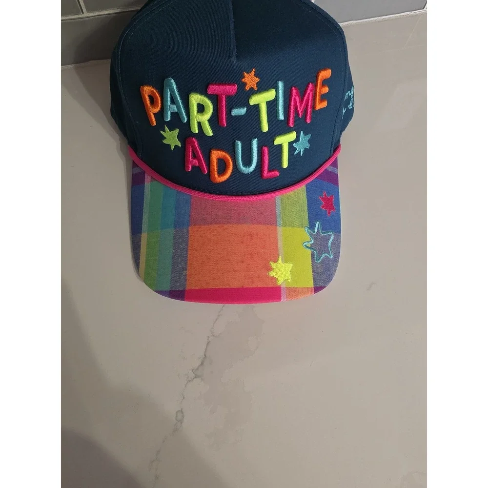 Poppy & Pine Hat Women OS Navy Blue NEW Part Time Adult Snapback Plaid Bill